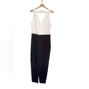 Diane Von Furstenberg DVF Arleen Two-tone Black White Sleeveless Jumpsuit sz 14